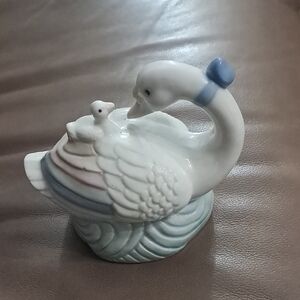 Ceramic Swan Figurine with Blue Accents